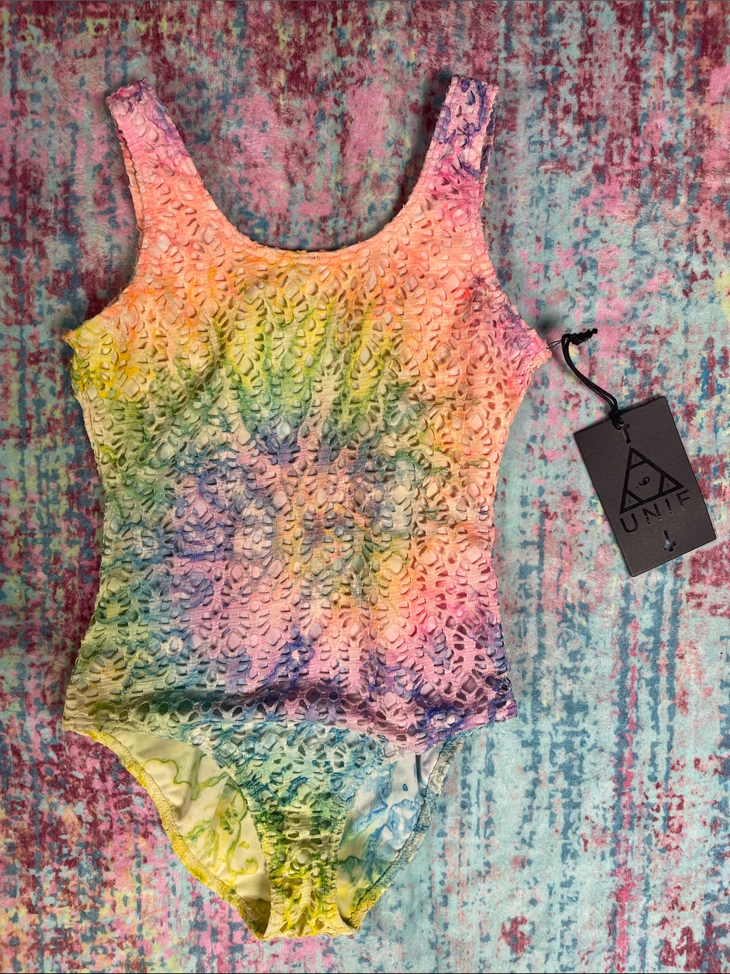 Unif Pastel Rainbow Eyelet One-Piece Swimsuit